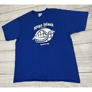 Kings Island Cedar Fair Graphic T Shirt Size XL Blue Rare Graphic Y2K Cincinnati